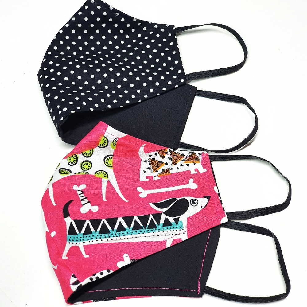 Dog/Polka Dots Adult Face Mask Set of 2 - Picture 3 of 7